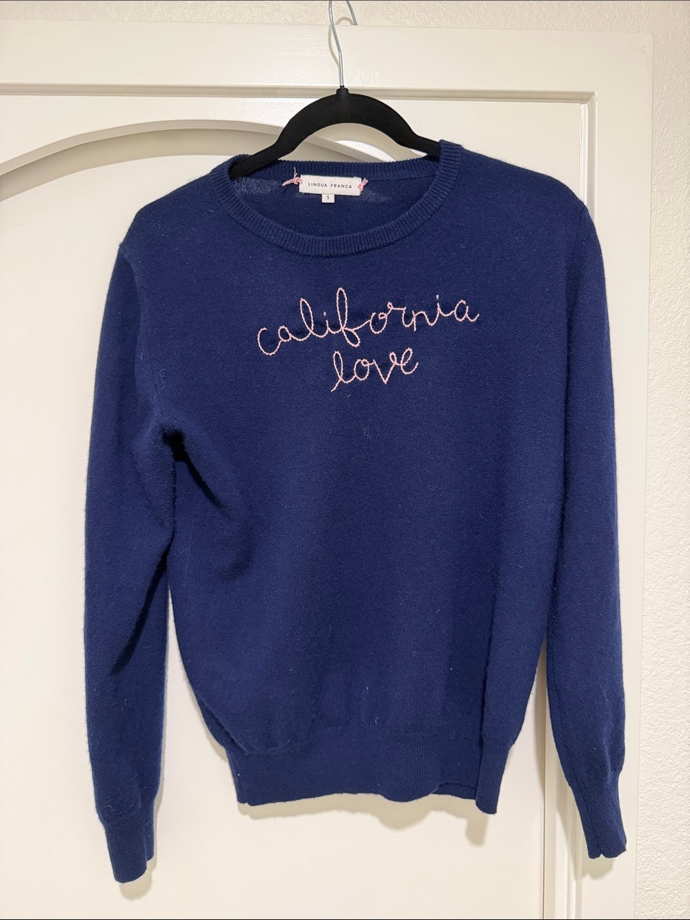 Linda Francis Navy Crewneck Sweater - "California Love" Embroidered